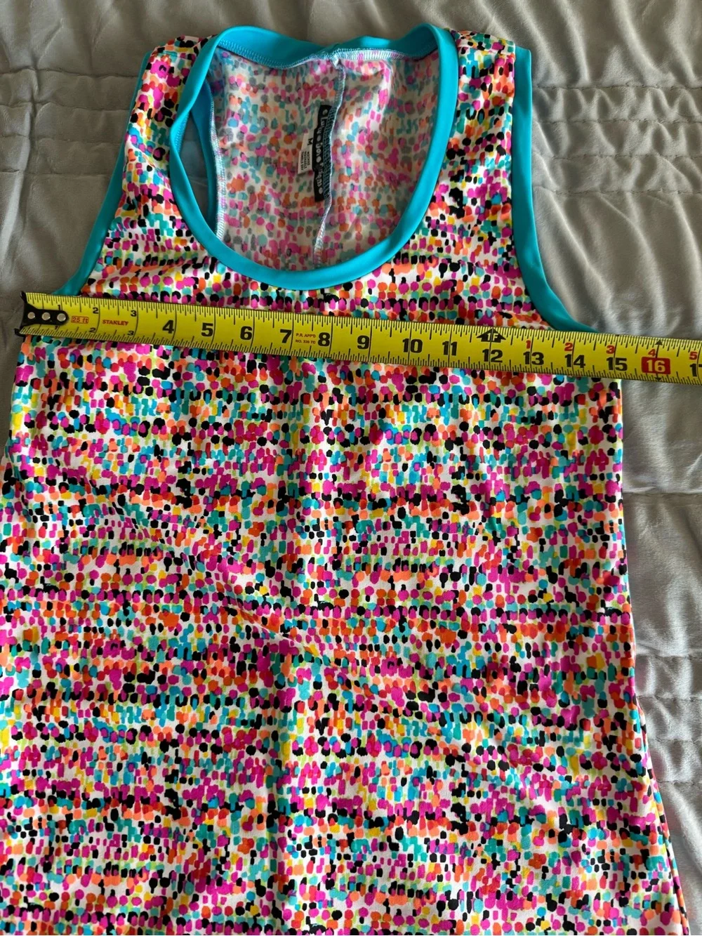 Lacy Dot Design Dress Pink Multicolor Dot Tank Dress with Blue Trim Size Med VGC - Picture 6 of 9